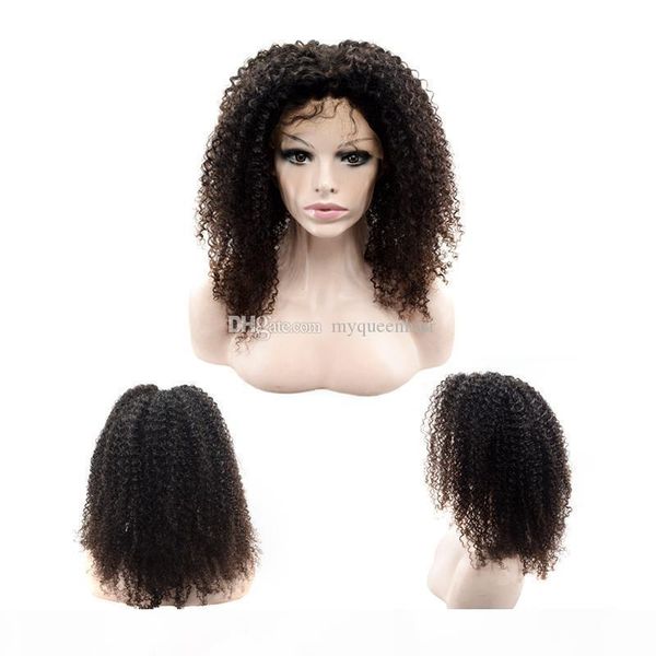 

my queen peruvian virgin human full lace wigs kinky curly brazilian hair 180% density lace front wig with baby hair, Black;brown