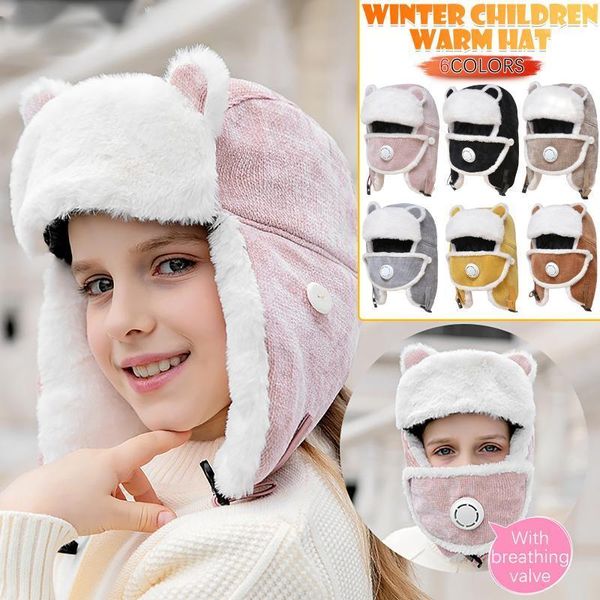 

new winter children cute windproof warm ear protection face protection hat kids cap 2020 christmas gift bufanda1, Blue;gray