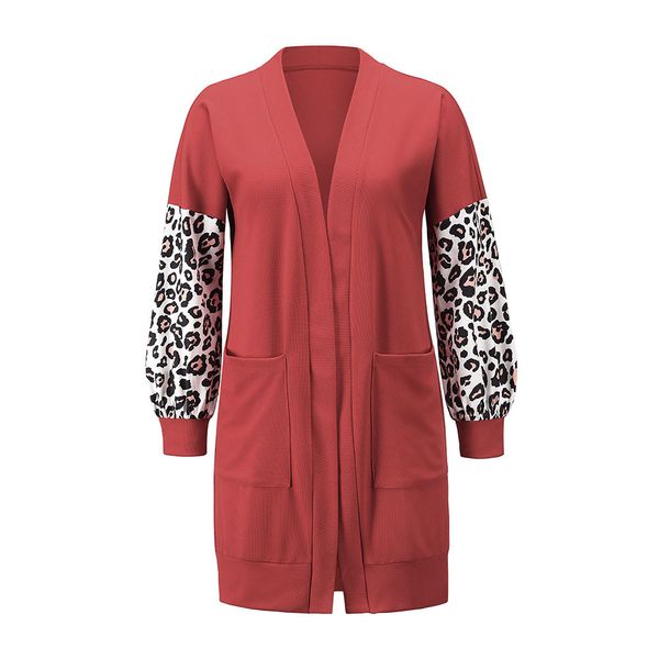 

autumn and winter womens clothing 2020 leopard print long sleeve cardigan mid-length trench coat coat large size new available for europe an, Tan;black