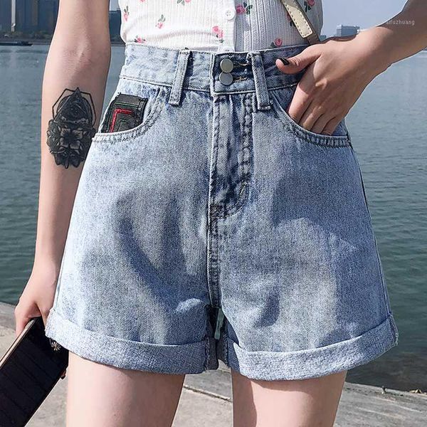 

loose denim shorts pants 2020 summer high waist shorts ripped jeans wide leg denim skinny jeans woman pants 587i1, Blue