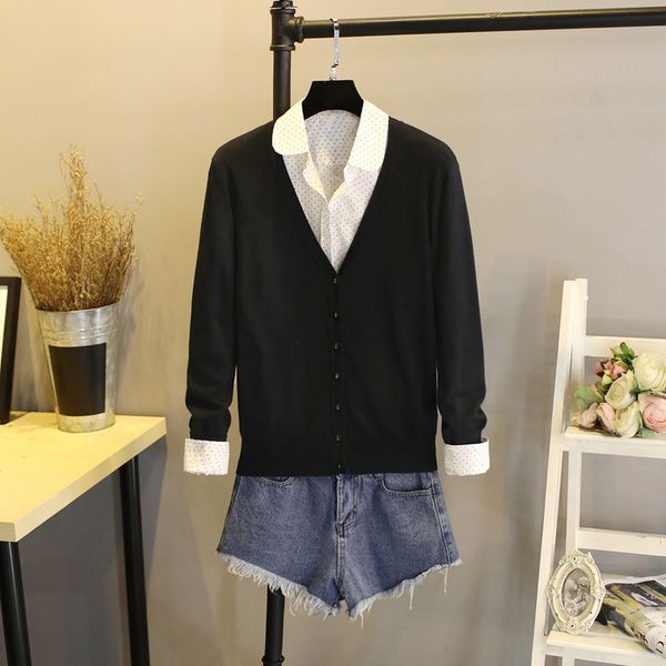 

2021 new plus size -4 xl women's cardigan soft knitted outwear coat v neck open cardigans casual female sweater kanf, White;black