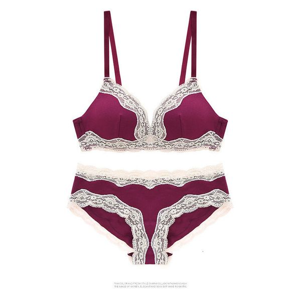 

women's rimless suit thin lace underwear traceless triangle cup bra, Red;black