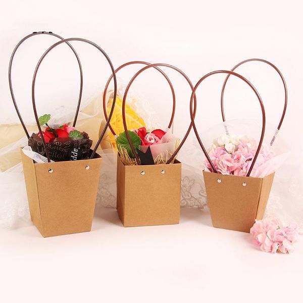 

gift wrap 5pcs/lot portable flower boxes packaging kraft paper basket gifts florist shop box supplies