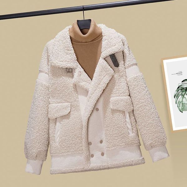 

women's imitation lambswool coat 2021 autumn winter korean loose particles fleece short leather fur together suede outwear, Black