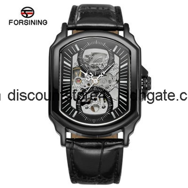 

forsing fusini a385 men's automatic chain mechanical watch fashion square men's belt watch, Slivery;brown