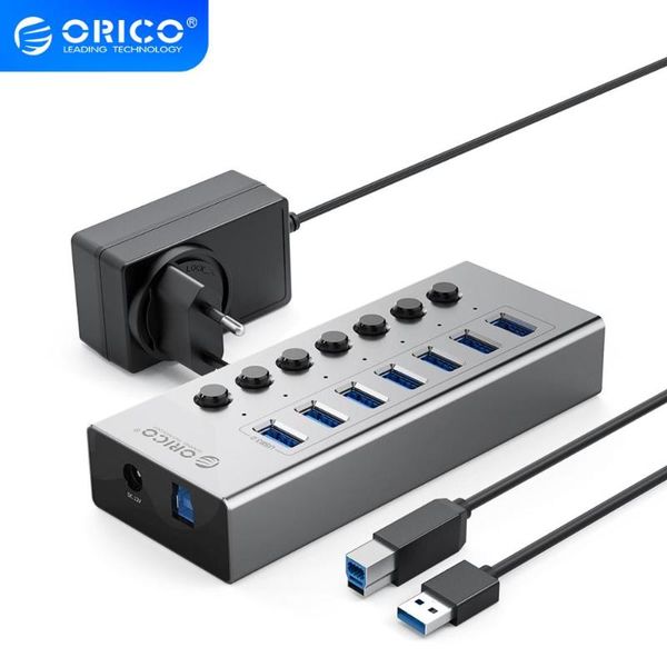 

orico industrial usb 3.0 hub 7/10 port aluminum usb splitter on/off switch with 12v power adapter support charging for computer
