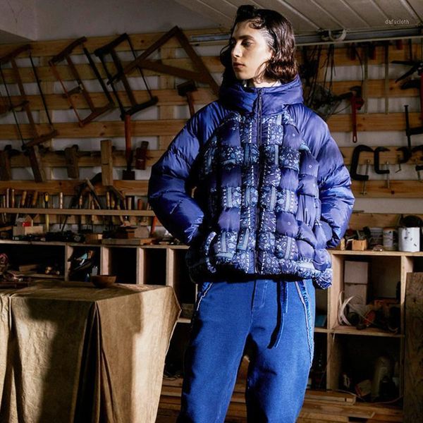 

design winter original women puffer coat casual loose print thick warm hooded dark blue short white duck down jacket doudoune1, Black