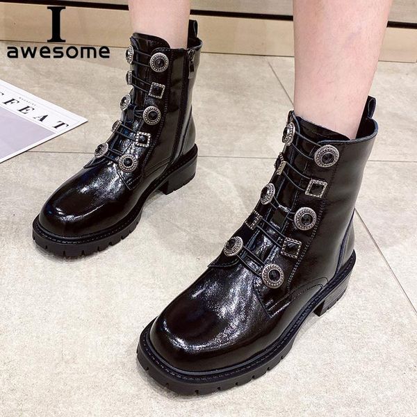 

boots platform women ankle women's motorcycle boot fashion ladies metal decor black riding zipper mujer