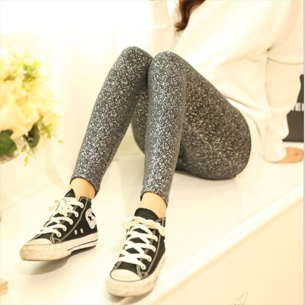 

euramerican cotton glaring bronzing silver leggings fashion trousers office lady slim pants women model elastic legging, Black