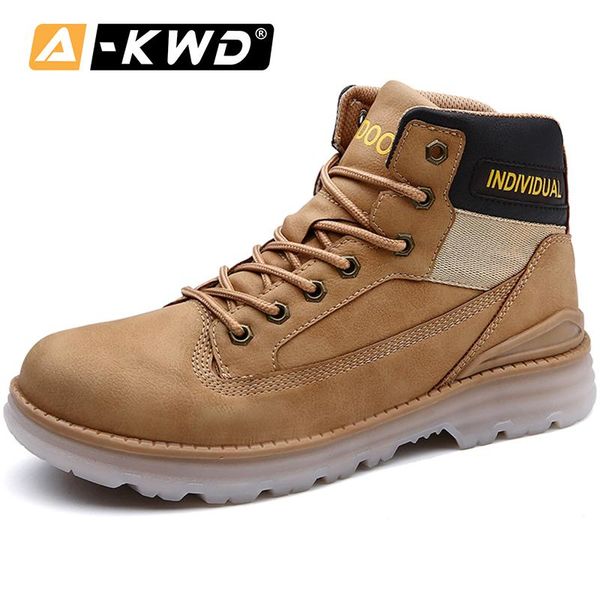 

fashion work shoes men chaussures homme hiver sport shoes men high sneakers man pu leather ankle boots lace-up footwear, Black