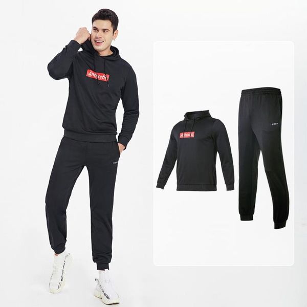 

brand autumn winter sportswear men letter sports suit running set hoodies+pants outfit outdoor fitness workout jogging tracksuit, Black;blue