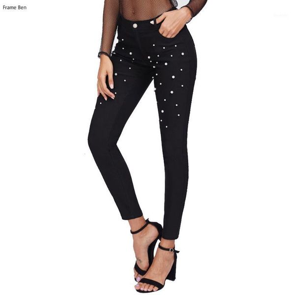 

skinny spring summer high waist slim fit 2020 jeans for women ripped pearl black denim pencil pants plus size1, Blue