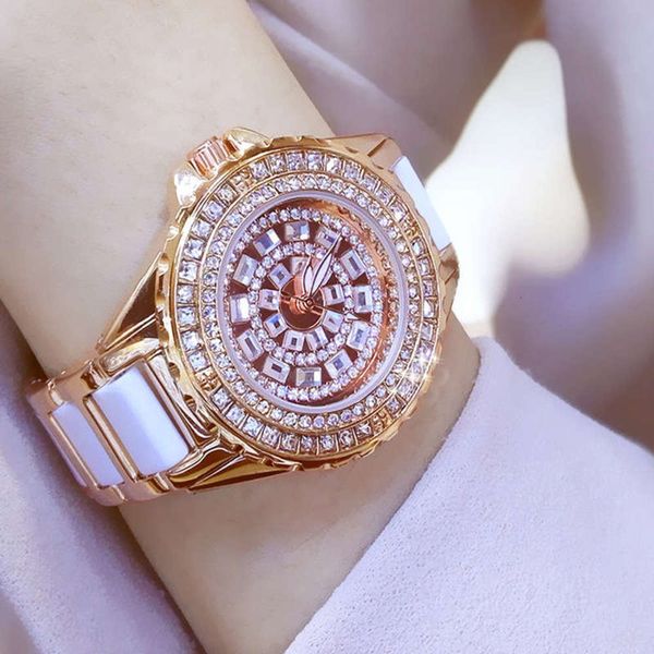 

flash crystal super fashion women's luxury watch full diamond ceramic belt quartz 30m waterproof women's watch bracelet watch, Slivery;brown