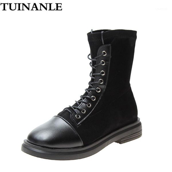

boots tuinanle 2021 women pu leather shoes for autumn woman casual botas mujer female ankle booties1, Black