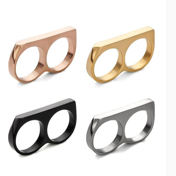 

new stainless steel knuckles duster finger ring personality double finger holiday exquisite gifts titanium steel ring15451