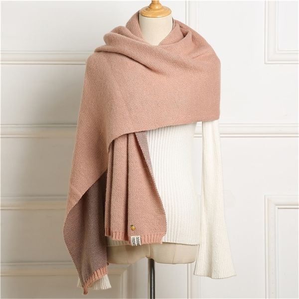 

solid winter scarf knitted cashmere women pashmina warm lady thick shawl echarpe pineapple autumn blanket shawls y201007, Blue;gray