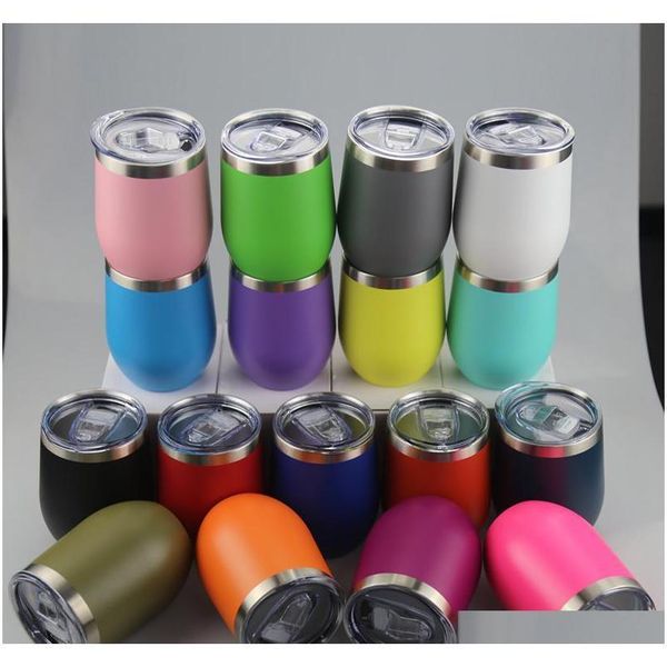 

12oz wine tumbler stainless steel wine glasses powder coated egg cups colourful stemless wine glasses with slide lid zq8n1