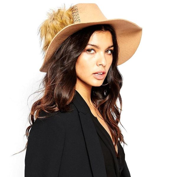 

100% full ball fashion winter auturmn women floppy felt trilby fedora hat for elegant ladies cashmere hat 15, Blue;gray