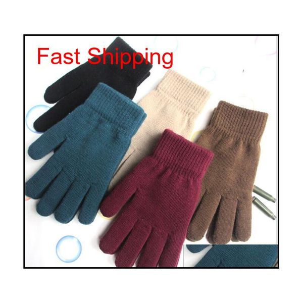 

solid color warm knitted finger gloves candy colors mens women knitted gloves full finger stretch mittens bike cycling warm mwb4o, Black