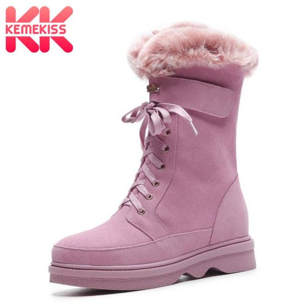 

kemekiss snow boots women real leather plush fur mid calf boots thick bottom zipper winter fur warm shoes zipper size 34-40, Black