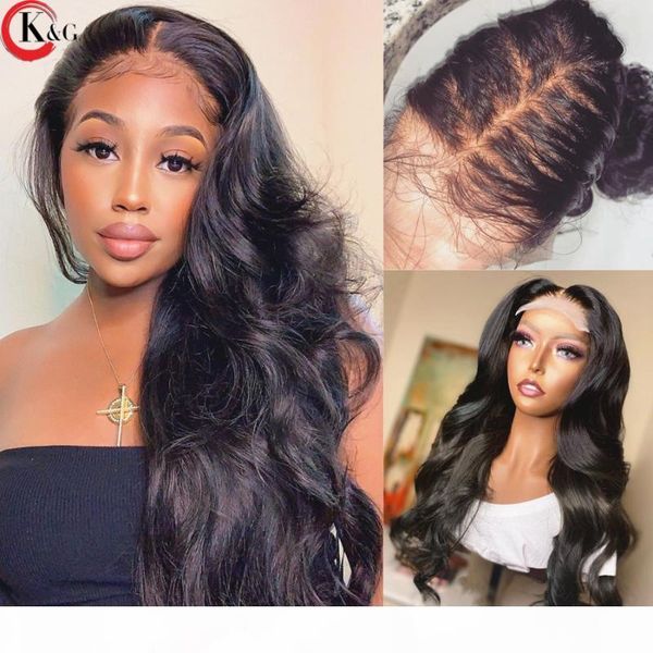 

kungang transparent 13*6 lace front human hair wigs wave brazilian remy human hair wig 250 density pre plucked, Black;brown