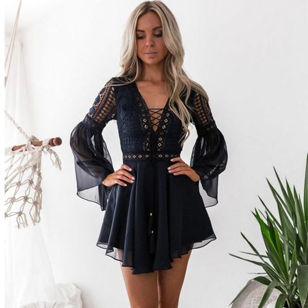 

casual dresses girls white dress women bohemian mini fashion spring red ladies womens summer office lace long sleeve1, Black;gray