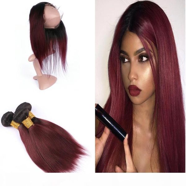 

темные корни 1b 99j прямые волосы с 360 фронтальная закрытие ombre pre щипковых 360 фронтальная с 1b 99j связки прямые волосы, Black;brown