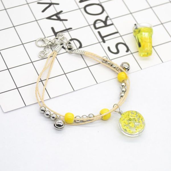 

New Ceramic Bell Dang Lady Sky Star Bracelet Real Flower Plant Dry Flower Glass Ball Hand-woven Forest Real Bracelet, Golden;silver