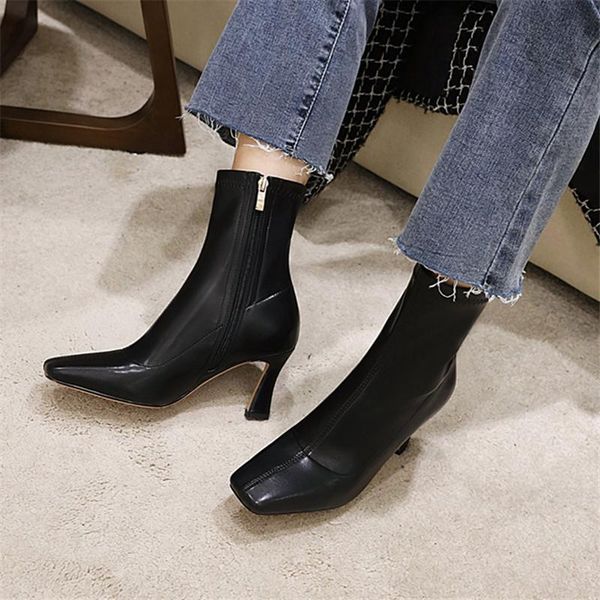 

2021 the new women high heel ankle boots women autumn winter boots fashion zipper office lady street footwear size 34-45, Black