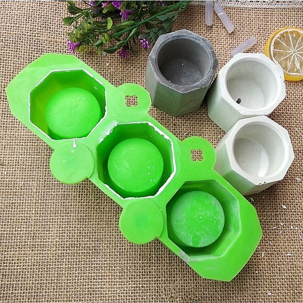 

3 holes round geometric polygonal concrete flower pot vase mold cactus cement molds silicone diy aromatherapy candle decoration