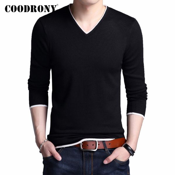 

coodrony brand sweater men casual v-neck pull homme autumn winter knitwear pullover men soft sweaters clothes jersey c1001 201201, White;black