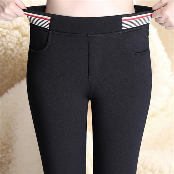 

women pants winter 2020 high waist warm black leggings girl plus size casual elastic trousers korean outside wear velvet legging