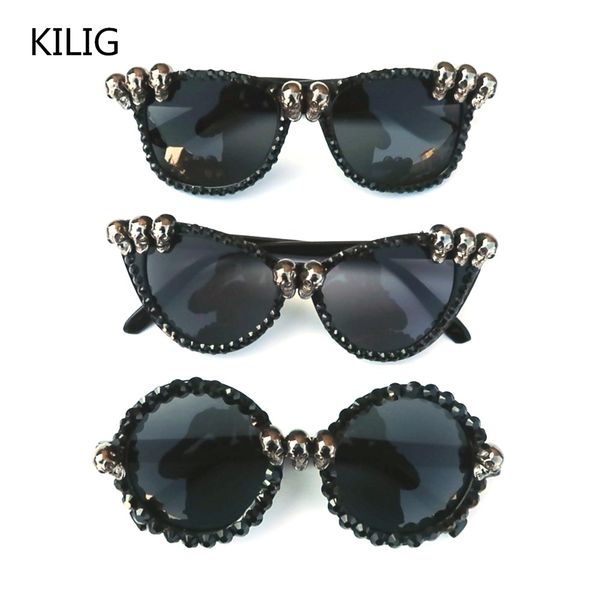 

sunglasses black halloween skull rhinestone gorgeous cat eye glasses women round gothic shades party festival hip hop style