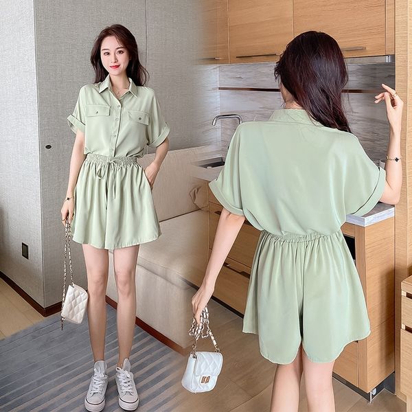 

women's summer 2020 new korean version of wide leg suit suitshorts pants setshort pants set looks slim and small two piece suitage redu, Gray