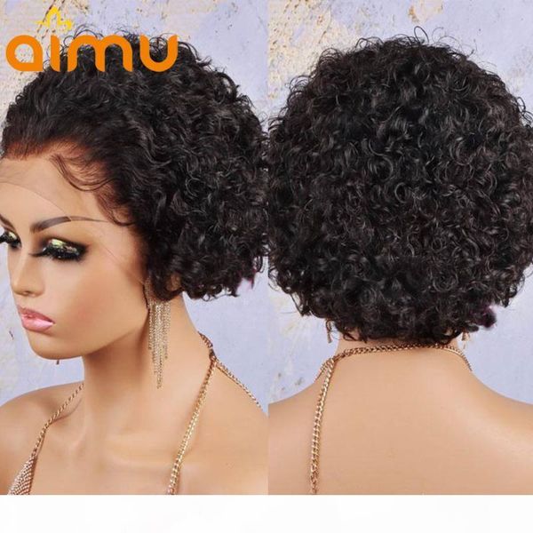 

glueless pixie cut wig short curly bob wig 13x4 lace front human hair wigs 4x4 closure pre plucked bleached knots remy hair, Black;brown