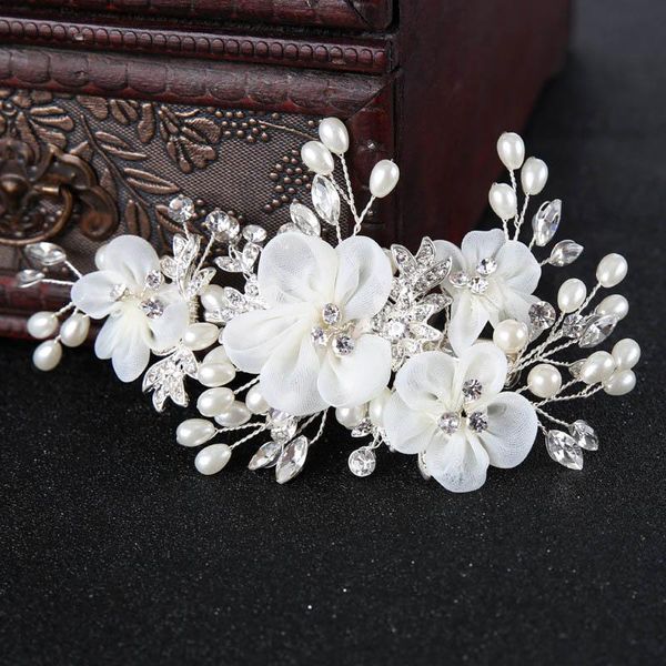 

hair clips & barrettes elegant yarn white flower pearl rhinestone crystal bride hairgrips clip bridal wedding headpiece accessories sl, Golden;silver