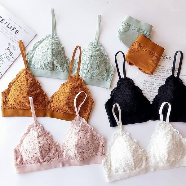 

6 colors wire cup triangle padded lace young ladies underwear lingerie women bralette and panty set girls intimates1, Red;black