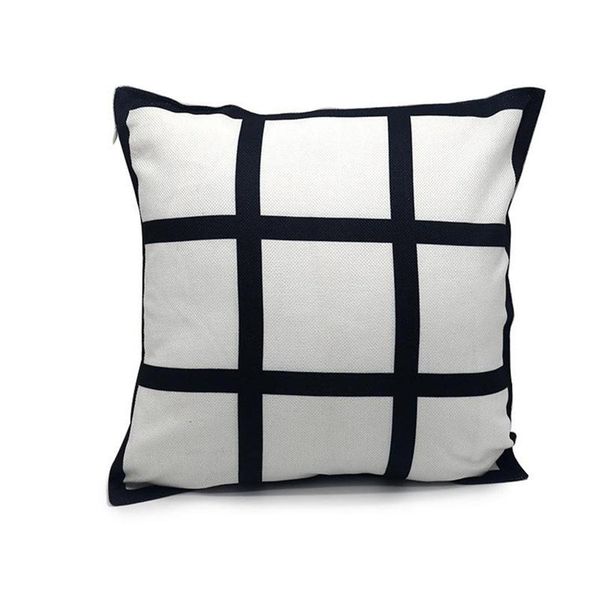 

9 panel pillow cover blank sublimation pillow case black grid woven polyester heat transfer cushion cover throw sofa pillowcases 40*40cm