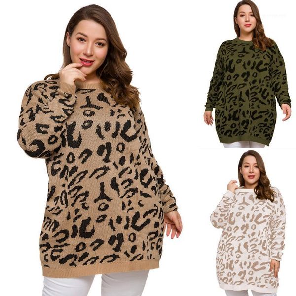 

women's sweaters for women 2021 plus-size woman round neck leopard print loose sweater clothes bust 152-167cm xl-4xl1, White;black