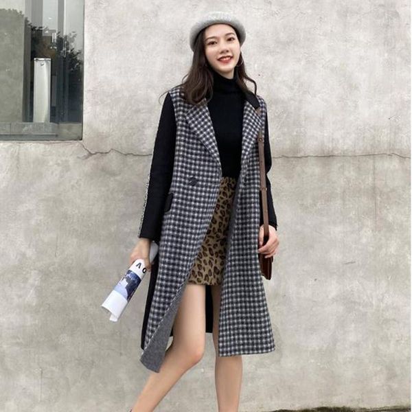 

2020 women's new woolen coat women's spring, autumn and winter woolen coat casual long style korean fashion q101, Black