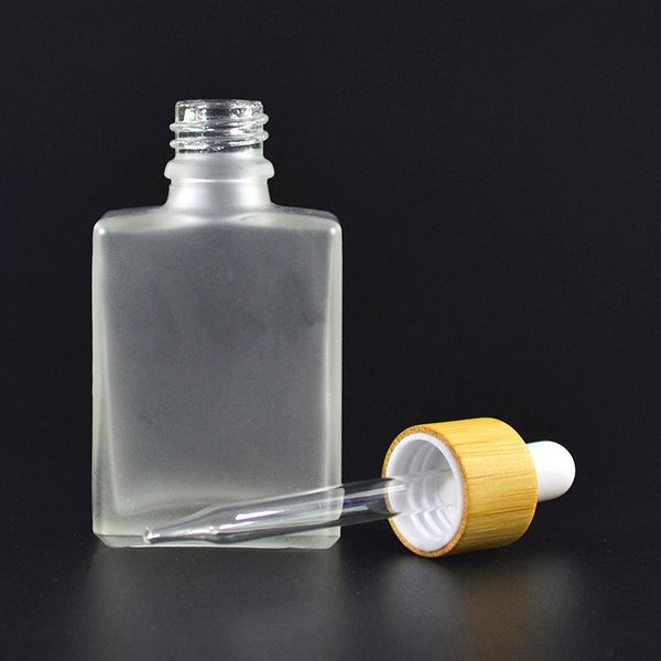 UV-beständig, mattiert, klar, 15 ml, 30 ml, 1 Unze, 50 ml, 100 ml, Glas, quadratisch, Tropfer, Körperölflasche, Bartölflasche mit Bambusdeckel, rechteckig, Kosmetikserum, Glasflasche, versandkostenfrei