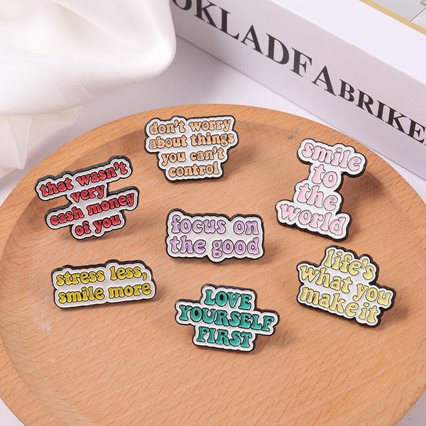 

life quotes enamel pins don't worry smile to world inspirational brooch lapel pin badges inspired jewelry for women men gifts, Blue
