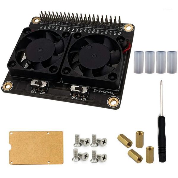 

fans & coolings dual cooling and automatic discoloration led heatsink case gpio expansion board for raspberry pi 4b1