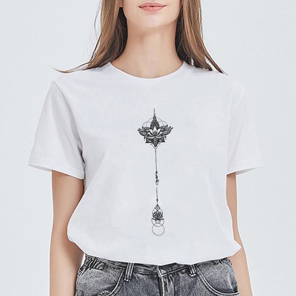 

fashion lotus flower tattoo design printing tshirt fashion streetwear harajuku t shirts women hipster casual hip hop ropa mujer, White