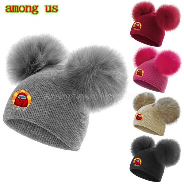 

among us game beanie cap kids baby pom pom caps beanies cute cartoon anime tuque toddler infant skull cap fur ball crochet hat, Yellow