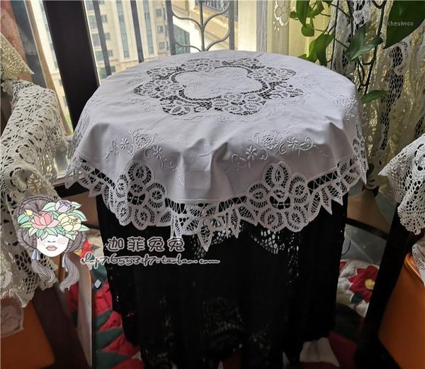 

junwell 100% cotton handmade crocheted lace tablecloth shabby cozy vintage cutwork tablecloth table er1