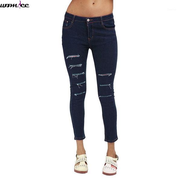 

2020 vintage low waist skinny denim woman torn jeans punk slim pencil hole ripped jeans female girl trousers for women1, Blue