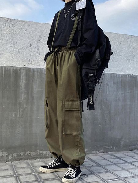 

men holder ribbon cargo pants t3rd#, Black