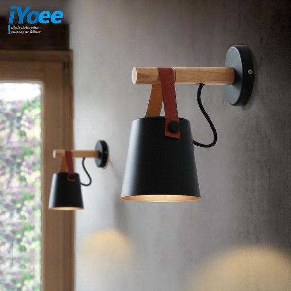 

wall lamp nordic bedroom led bedside lamps indoor e27/e26 aisle lighting el creative wooden white/black vanity sconces light
