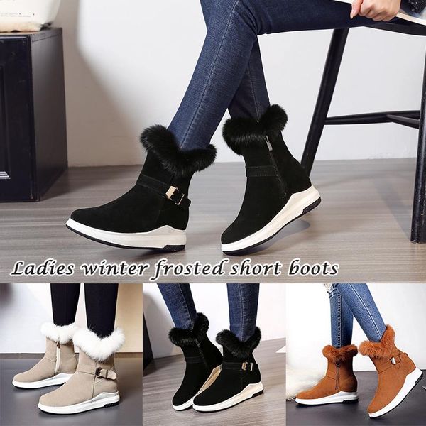 

women's fashion buckle decoration boots zipper warm plush lining casual short boots jl, Black